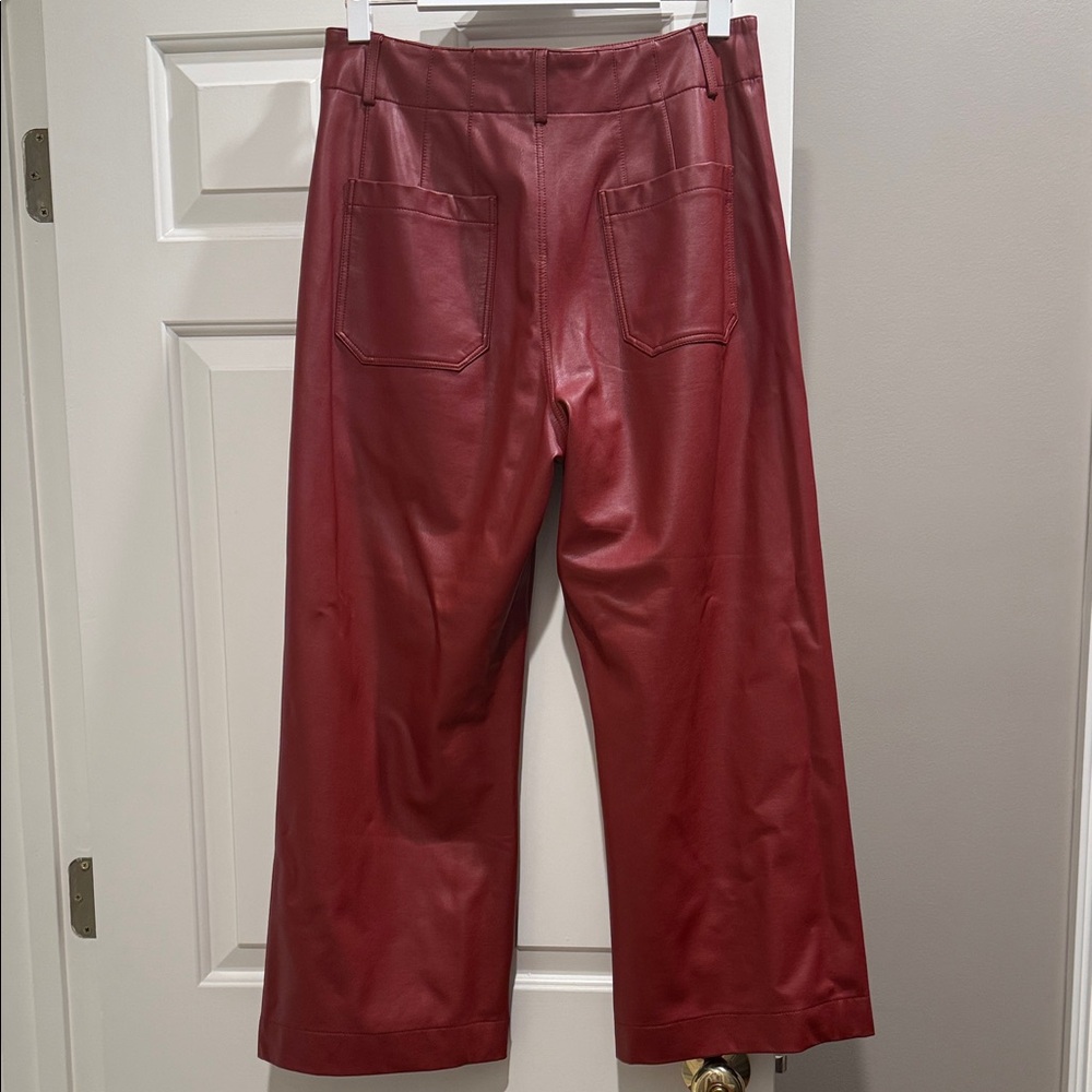 Anthropologie Maeve The Colette Cropped Red Faux Leather Wide-Leg Pants - Sz 31 - Picture 3 of 5